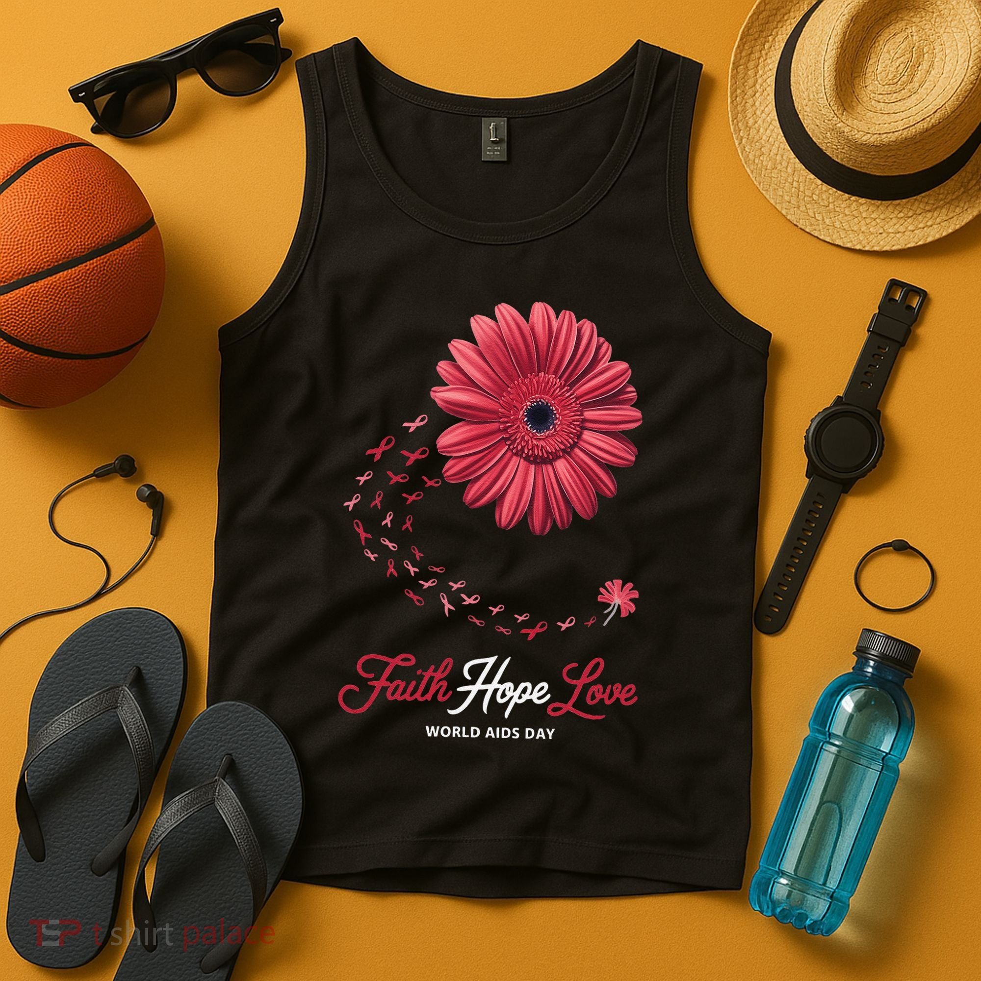 Falth Hope World AIDS Day Awareness Daisy Flower Ribbon Tank Top