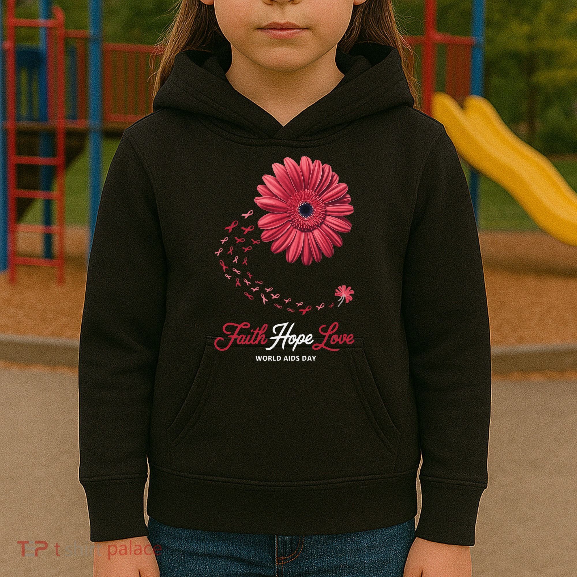 Falth Hope World AIDS Day Awareness Daisy Flower Ribbon Kids Hoodie