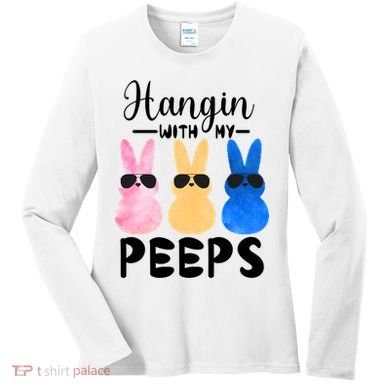 Funny Hangin With My Peeps Easter Bunny Chillin With Peeps Gift Women's Long Sleeve Shirt