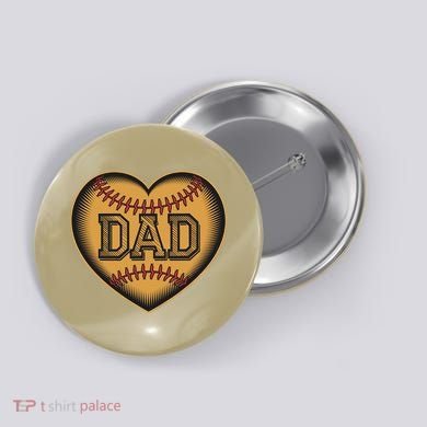 Father Heart With Baseball Design And Wooden Carving Text Button