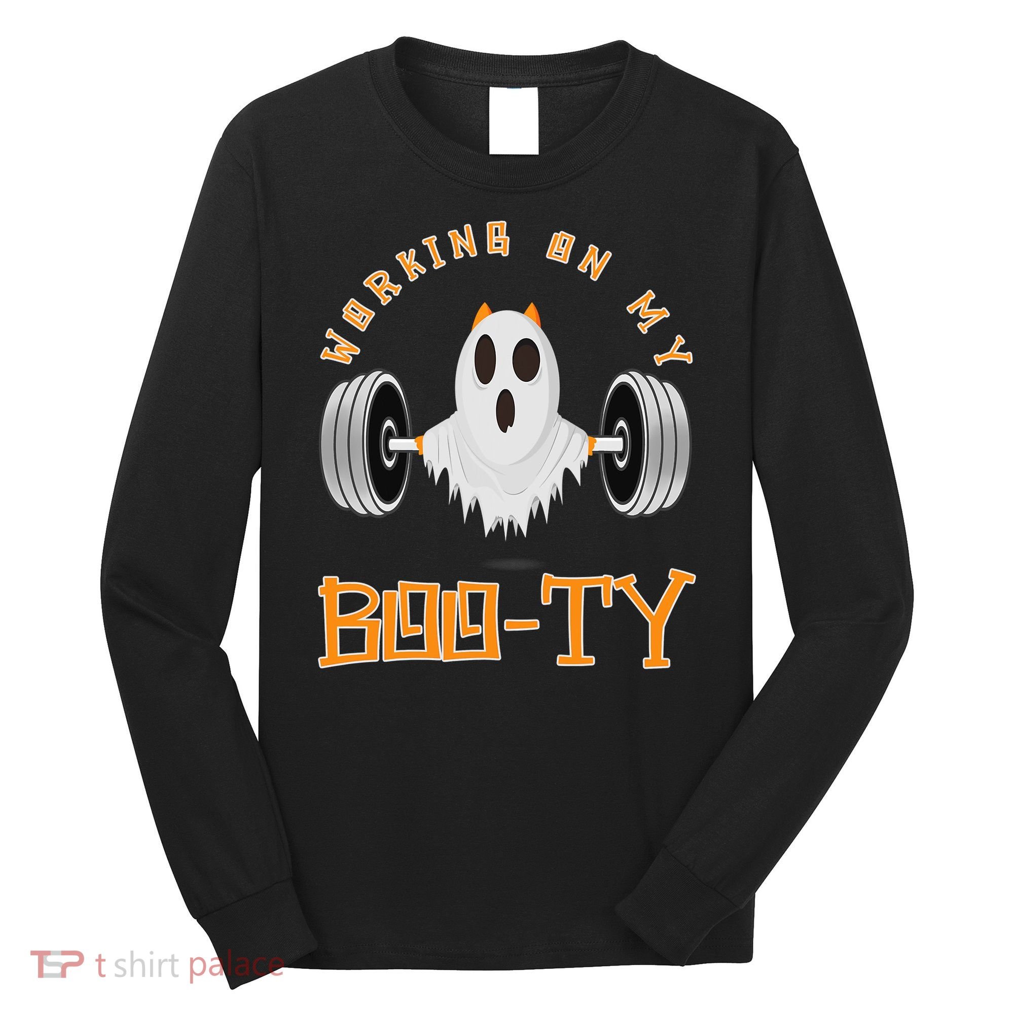 Funny Halloween Workout Gym Working On My Boo Ty Ghost Long Sleeve Shirt