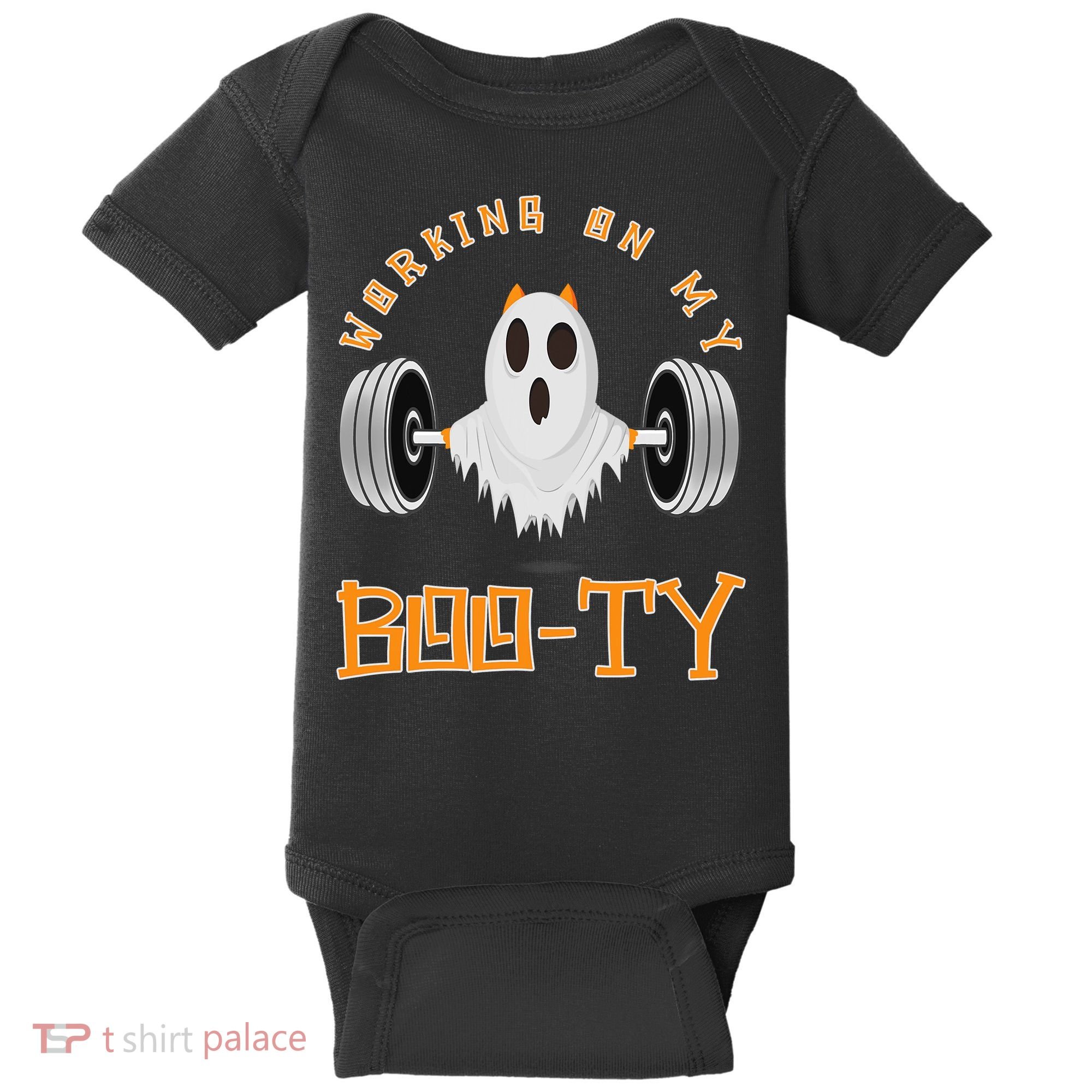 Funny Halloween Workout Gym Working On My Boo Ty Ghost Baby Bodysuit