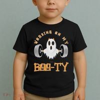 Funny Halloween Workout Gym Working On My Boo Ty Ghost Toddler T-Shirt thumb 2