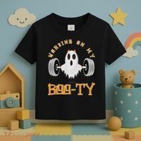 Funny Halloween Workout Gym Working On My Boo Ty Ghost Toddler T-Shirt thumb 3