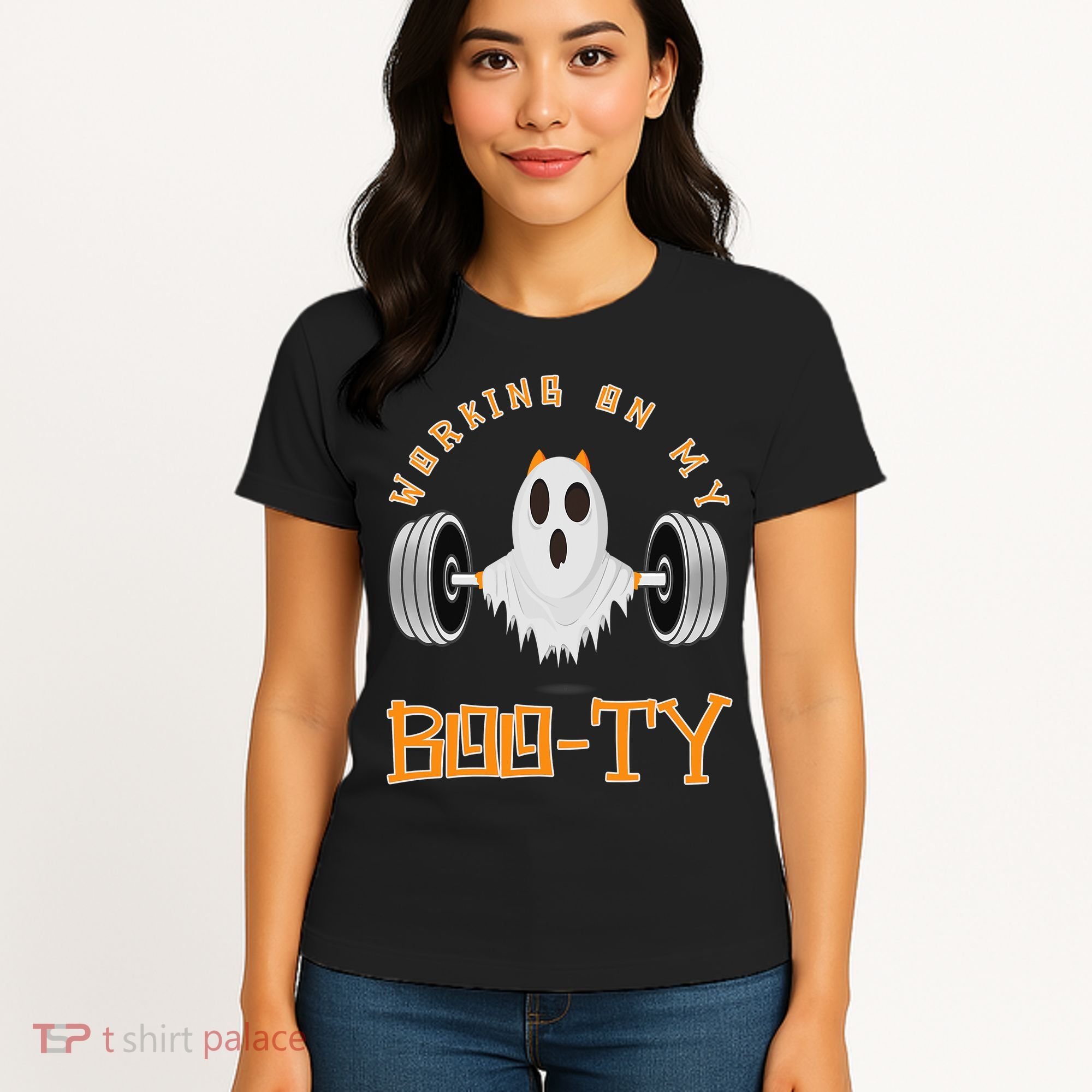 Funny Halloween Workout Gym Working On My Boo Ty Ghost Women's T-Shirt