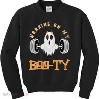 Funny Halloween Workout Gym Working On My Boo Ty Ghost Kids Sweatshirt thumb 0