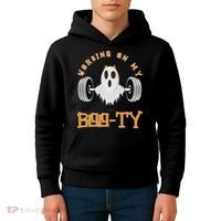 Funny Halloween Workout Gym Working On My Boo Ty Ghost Kids Hoodie thumb 4