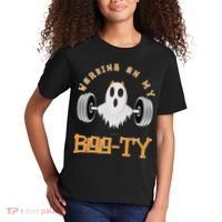 Funny Halloween Workout Gym Working On My Boo Ty Ghost Kids T-Shirt thumb 2