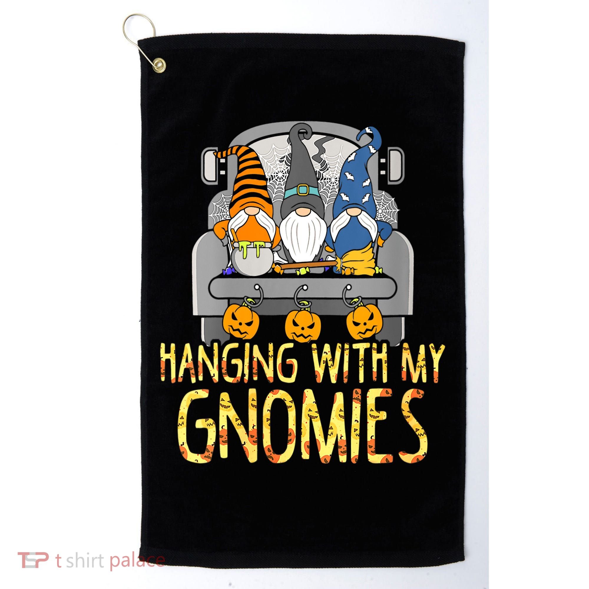 Funny Hanging With My Gnomies Halloween Gnome Golf Towel