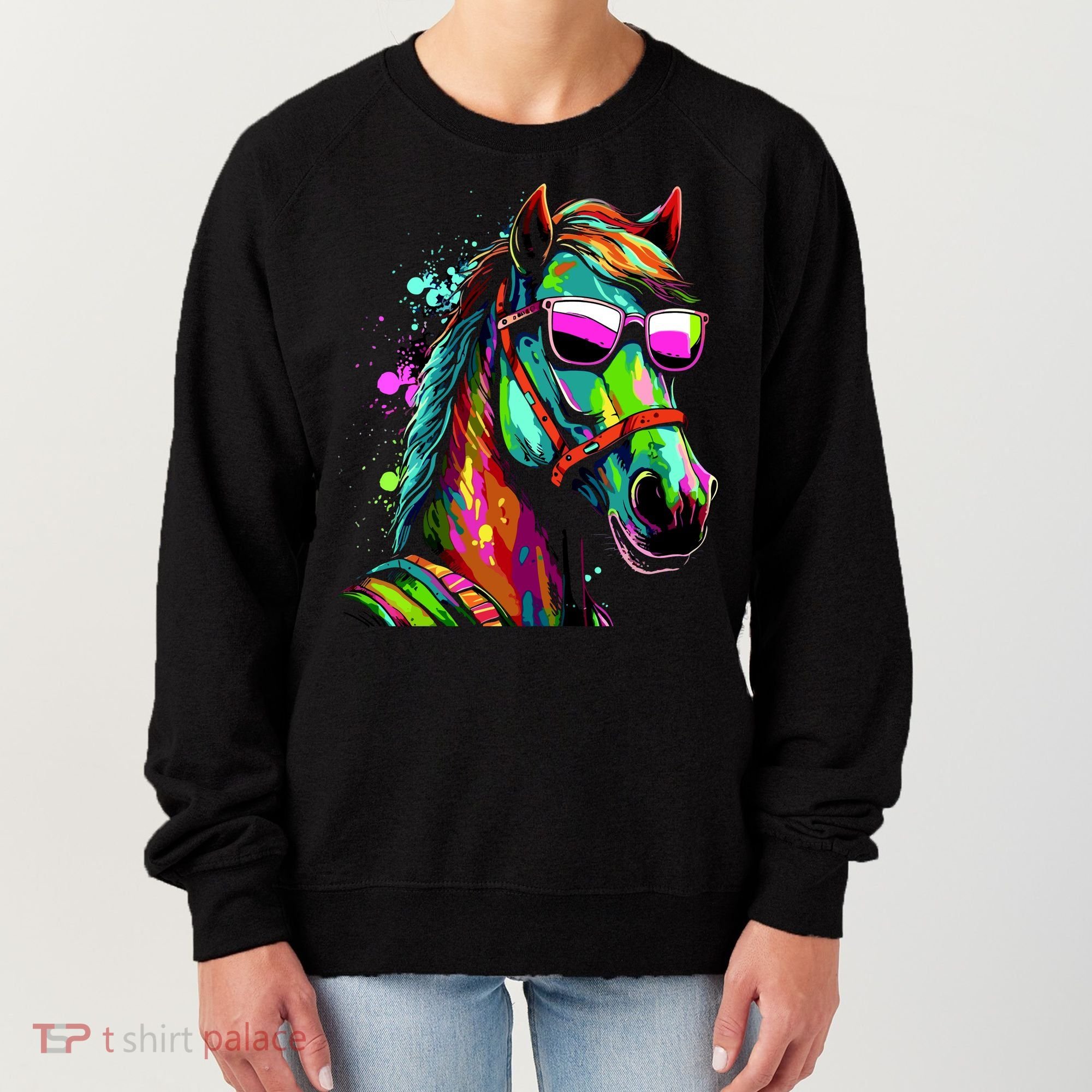 Funny Horse Wearing Sunglasses Abstract Art Women's Sweatshirt