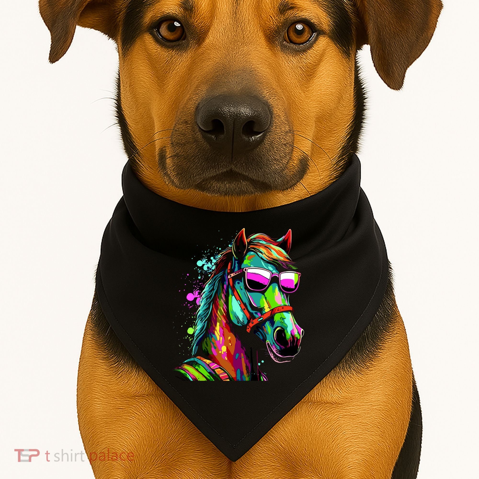 Funny Horse Wearing Sunglasses Abstract Art USA-Made Doggie Bandana