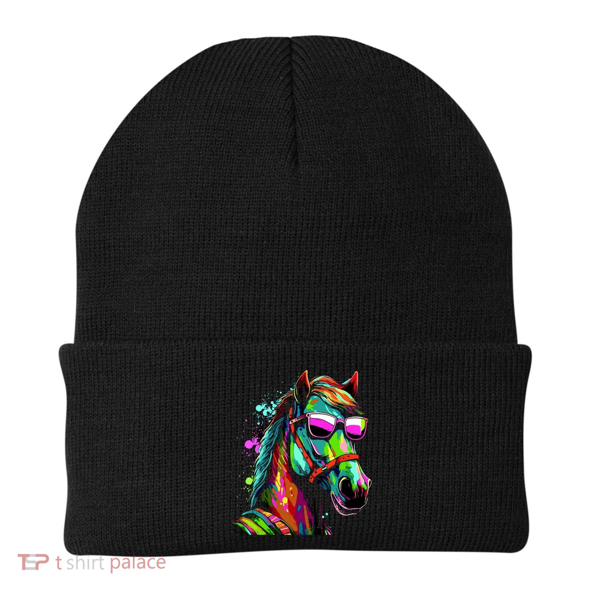 Funny Horse Wearing Sunglasses Abstract Art Beanie