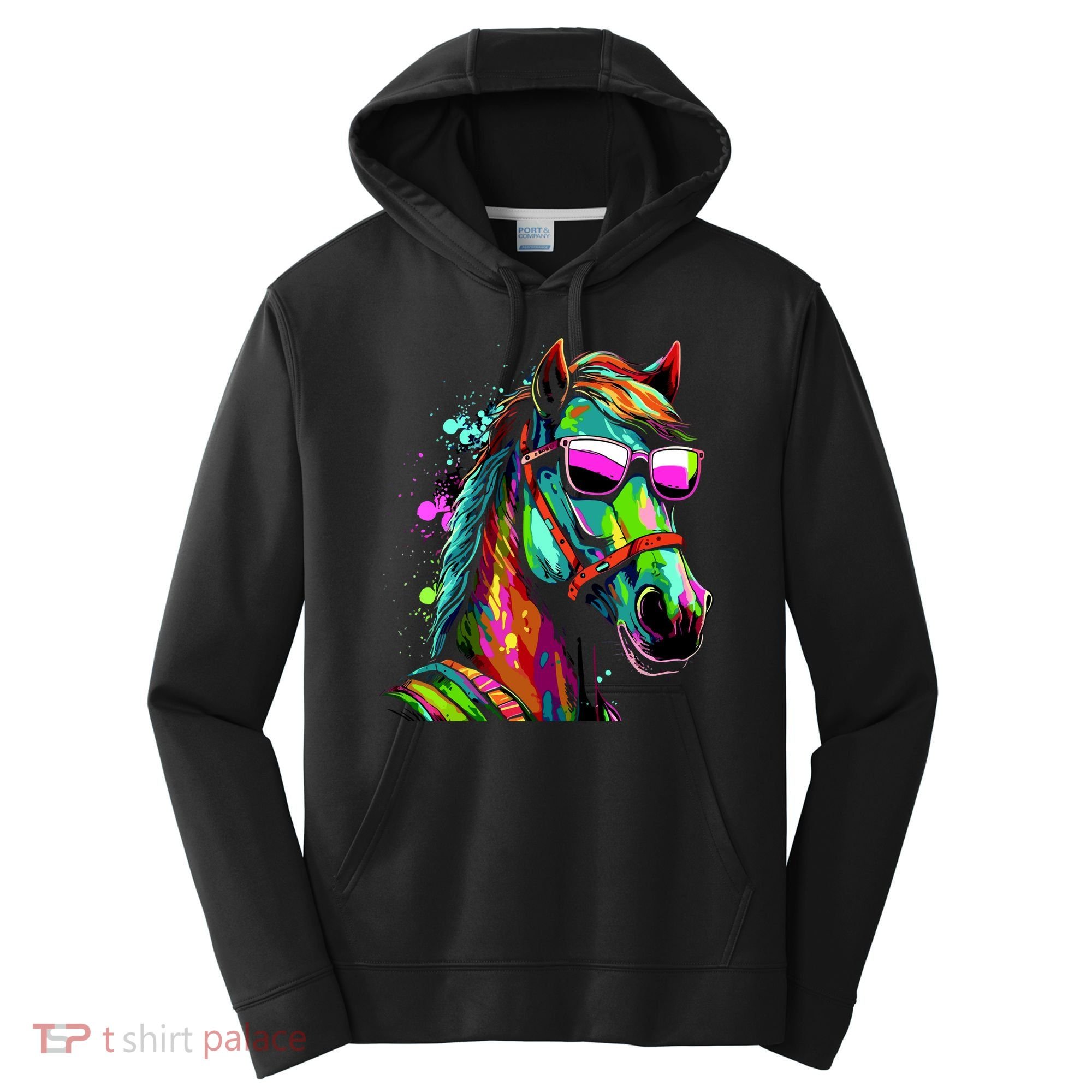 Funny Horse Wearing Sunglasses Abstract Art Performance Fleece Hoodie