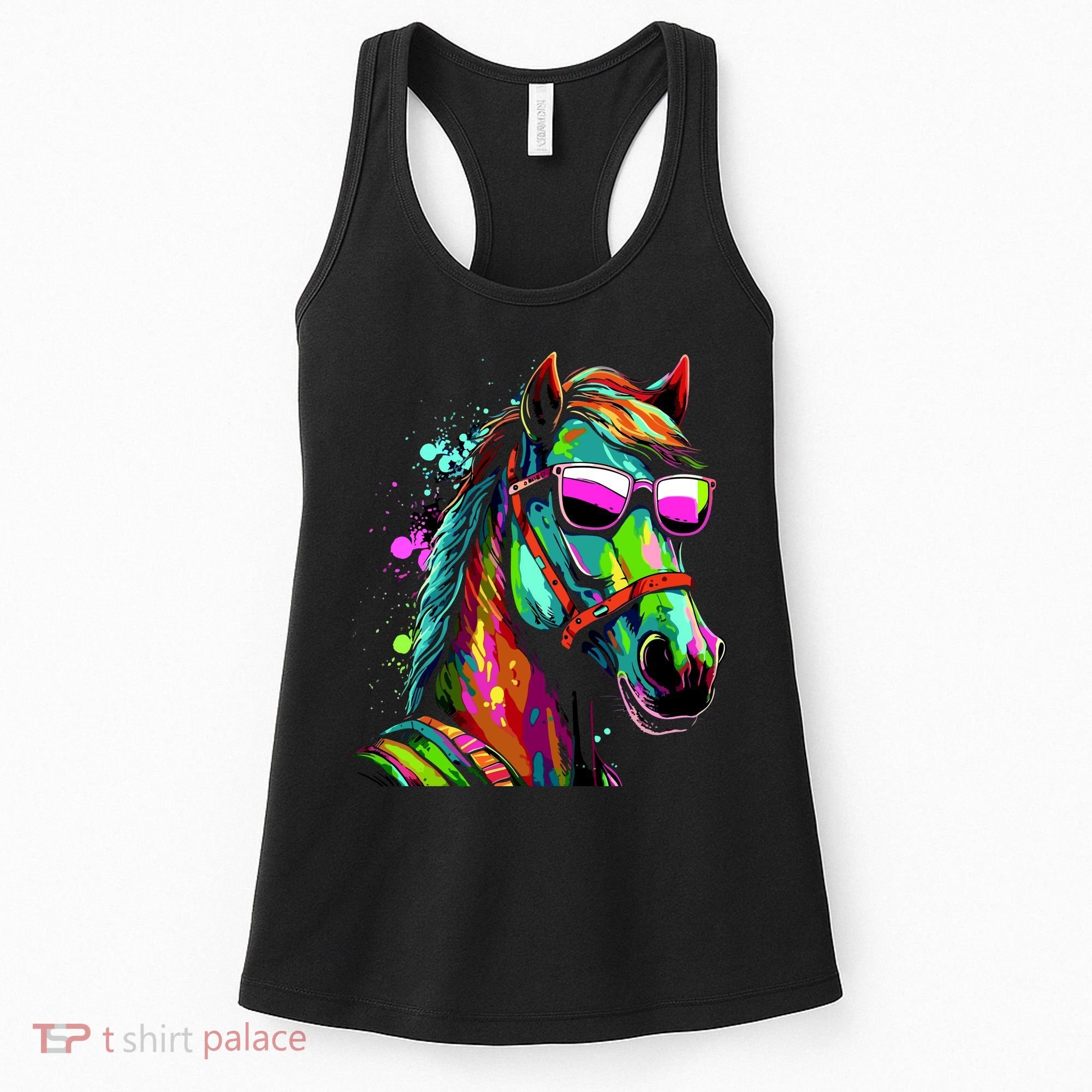Funny Horse Wearing Sunglasses Abstract Art Women's Tank Top