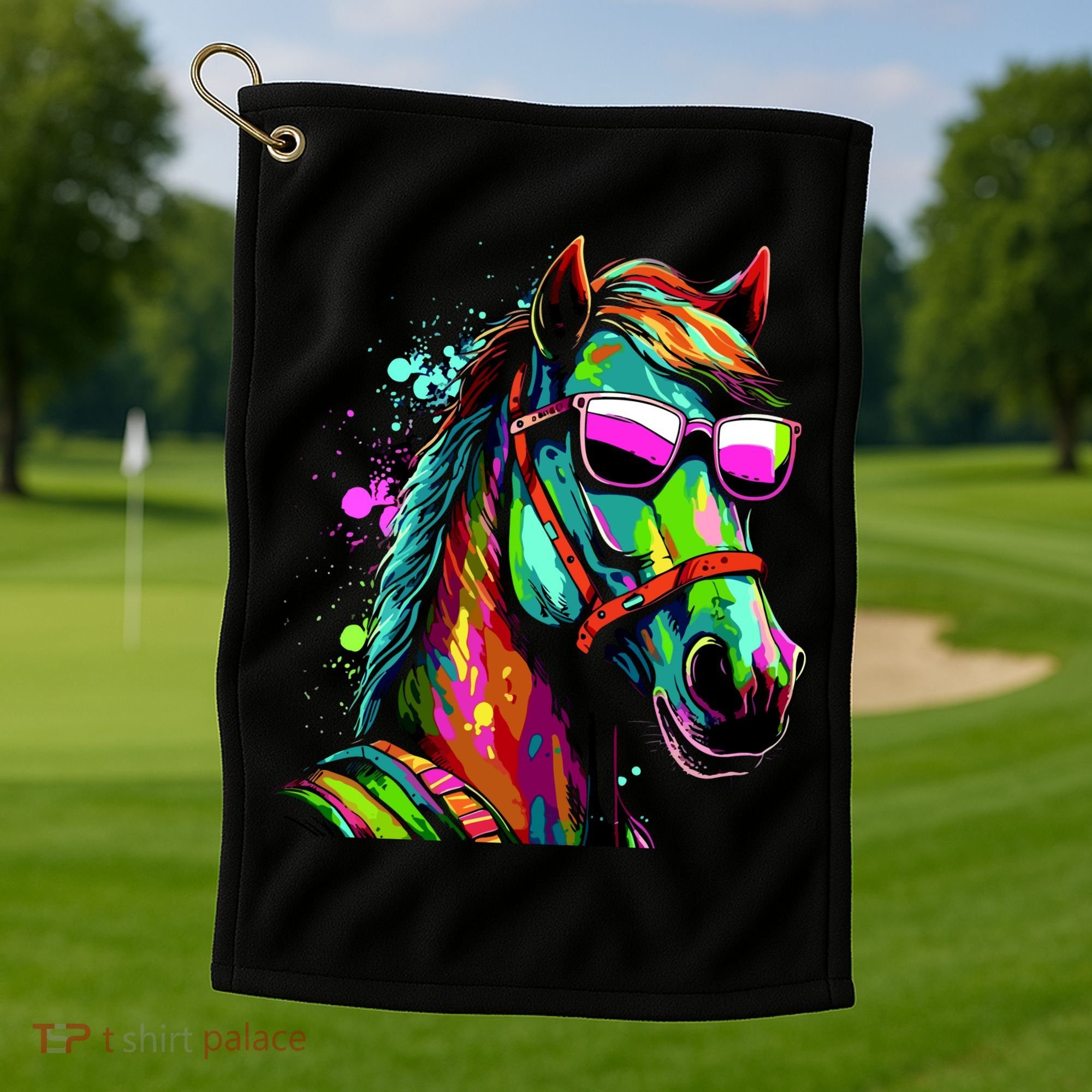 Funny Horse Wearing Sunglasses Abstract Art Golf Towel