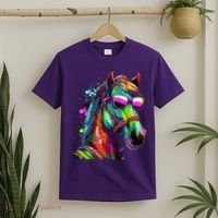Funny Horse Wearing Sunglasses Abstract Art T-Shirt thumb 2