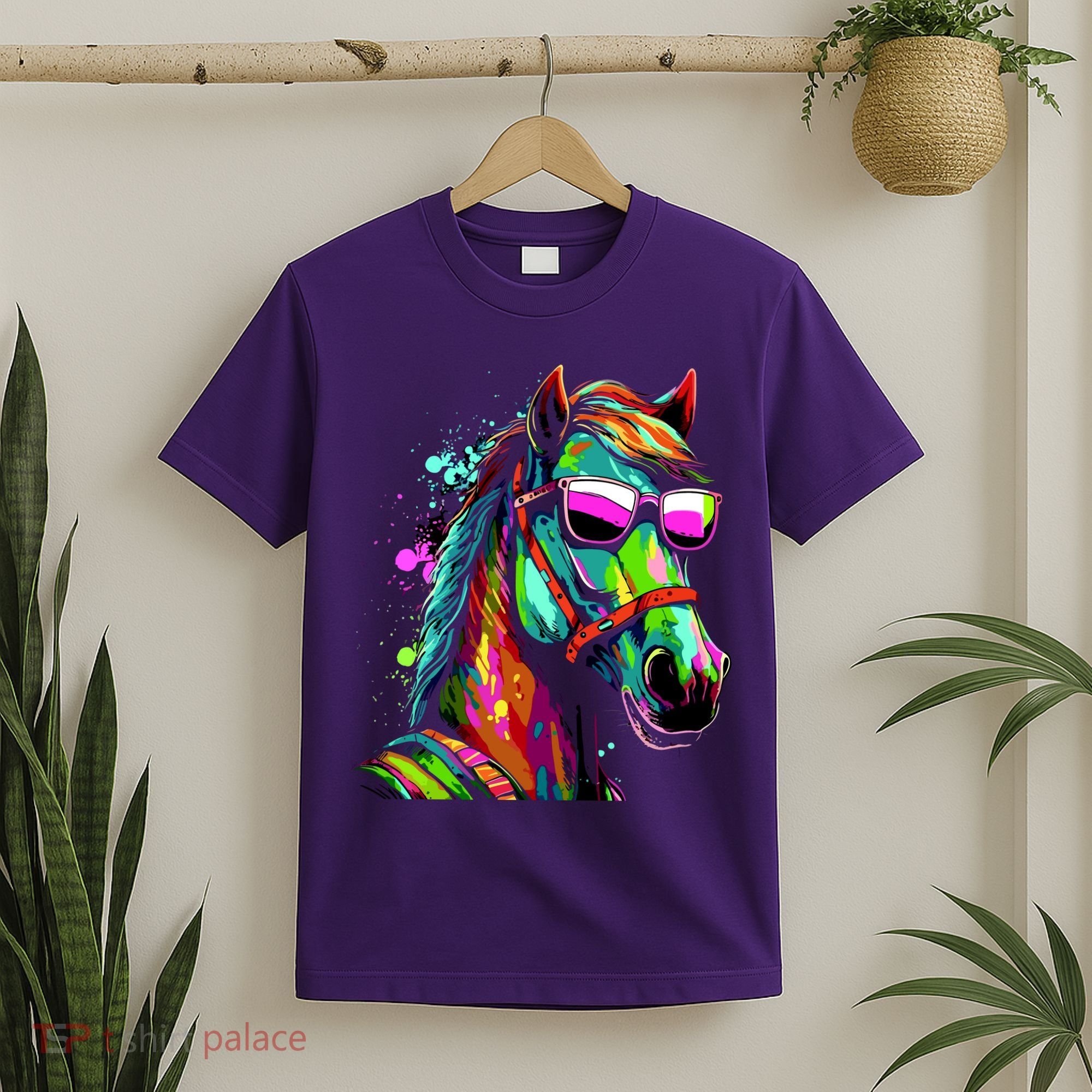 Funny Horse Wearing Sunglasses Abstract Art T-Shirt