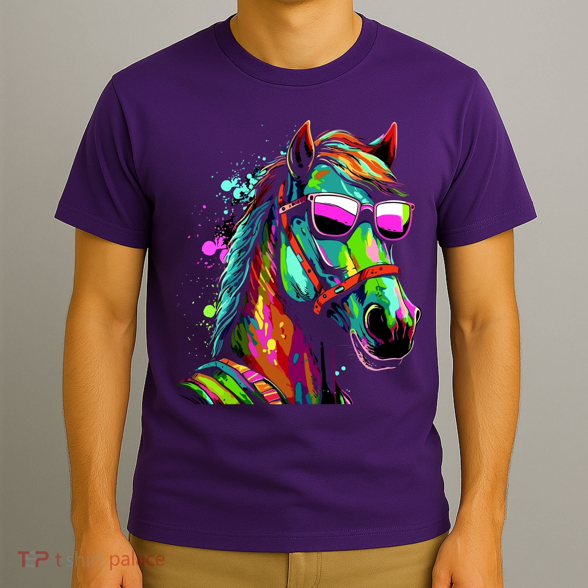 Funny Horse Wearing Sunglasses Abstract Art T-Shirt