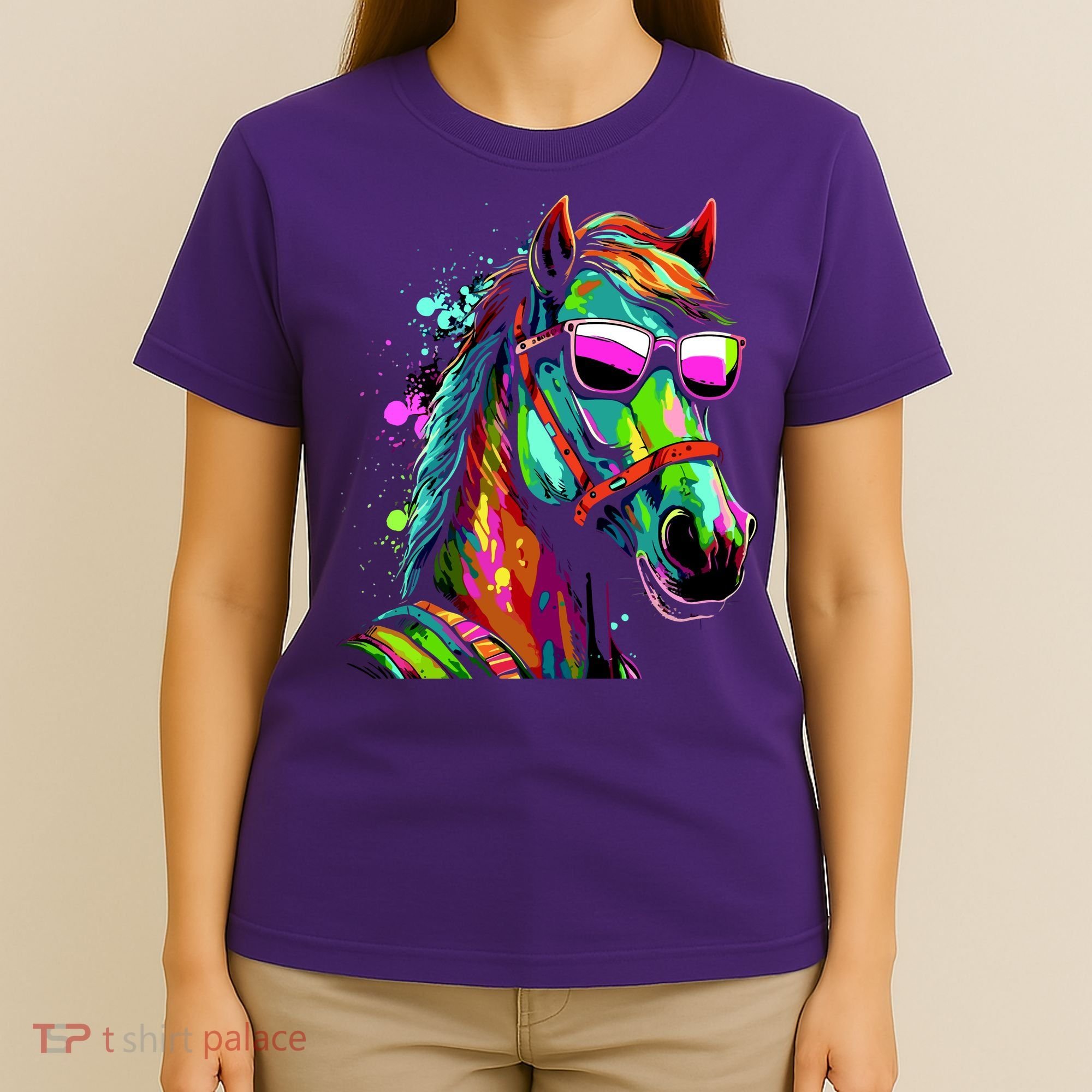 Funny Horse Wearing Sunglasses Abstract Art T-Shirt