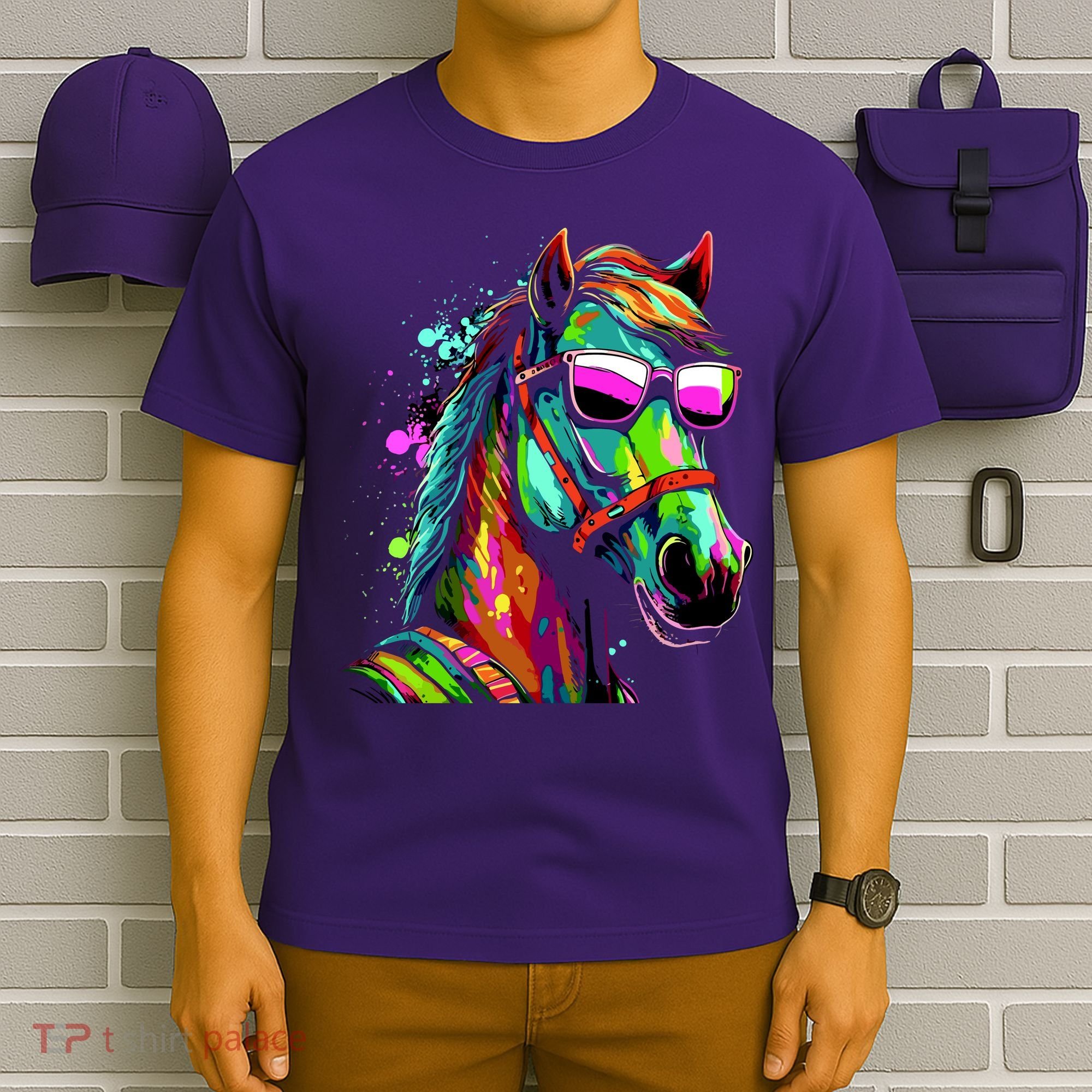 Funny Horse Wearing Sunglasses Abstract Art T-Shirt