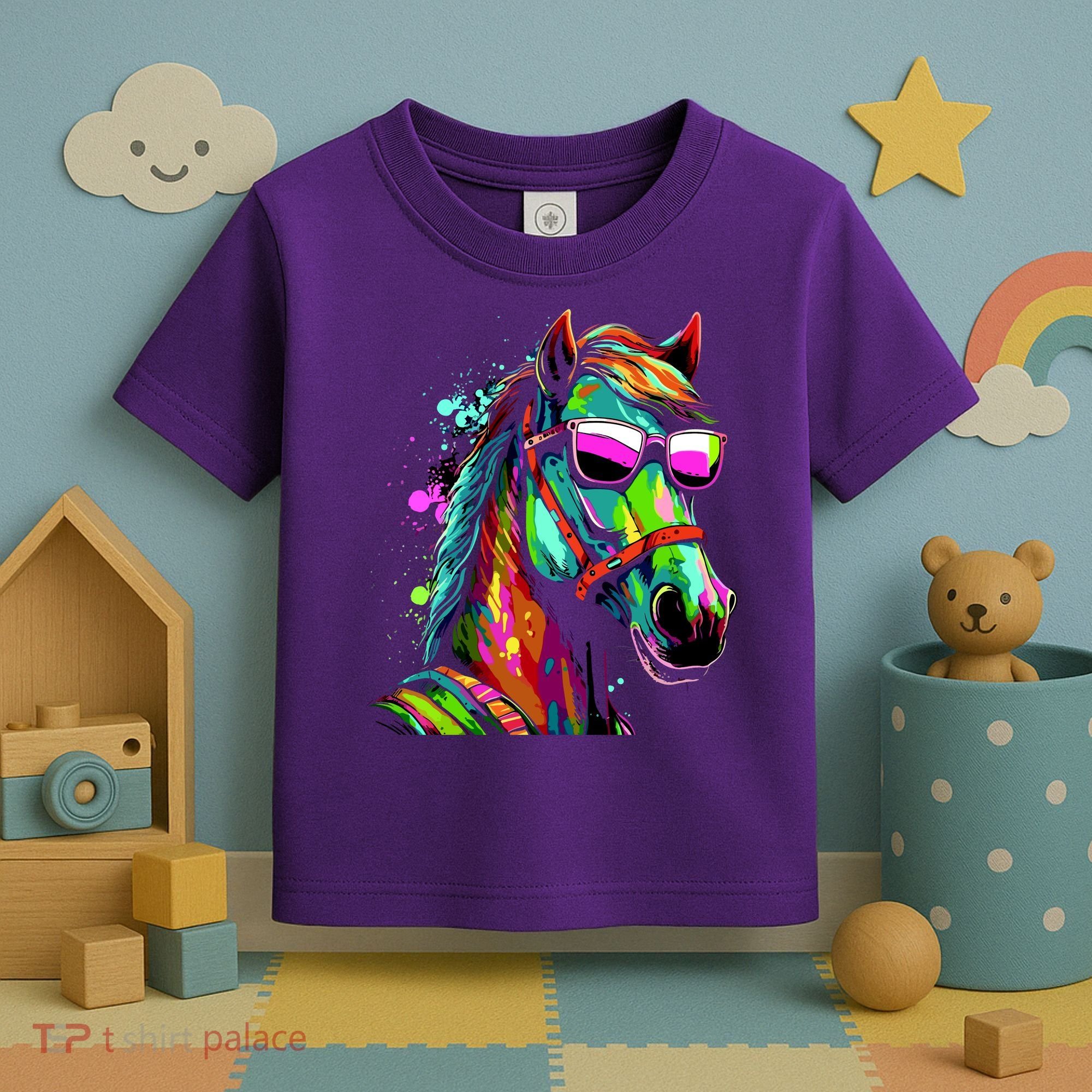 Funny Horse Wearing Sunglasses Abstract Art Toddler T-Shirt