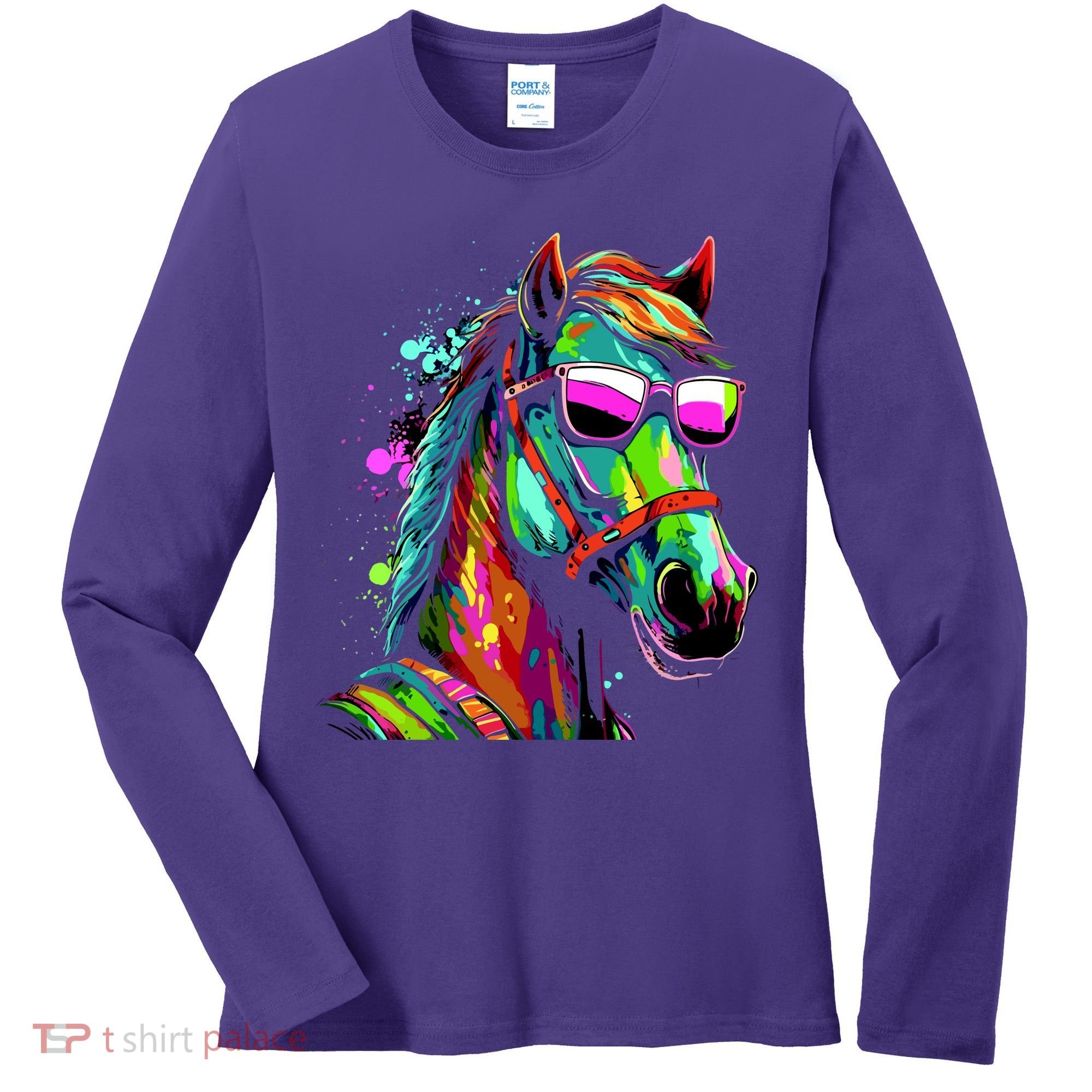 Funny Horse Wearing Sunglasses Abstract Art Women's Long Sleeve Shirt