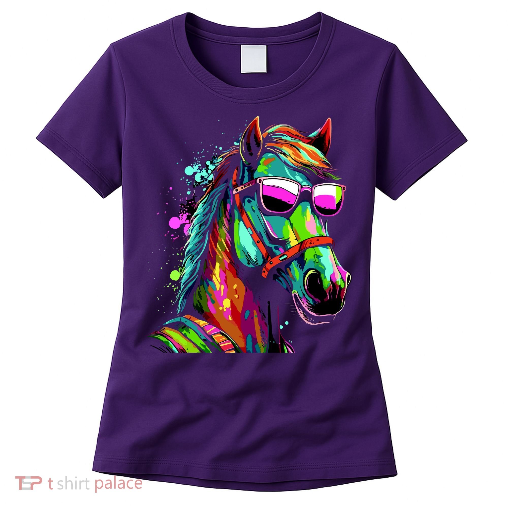 Funny Horse Wearing Sunglasses Abstract Art Women's T-Shirt