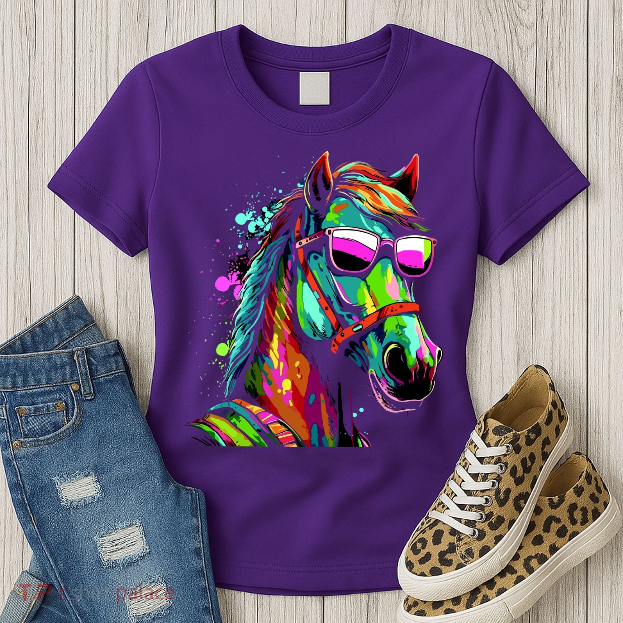Funny Horse Wearing Sunglasses Abstract Art Women's T-Shirt