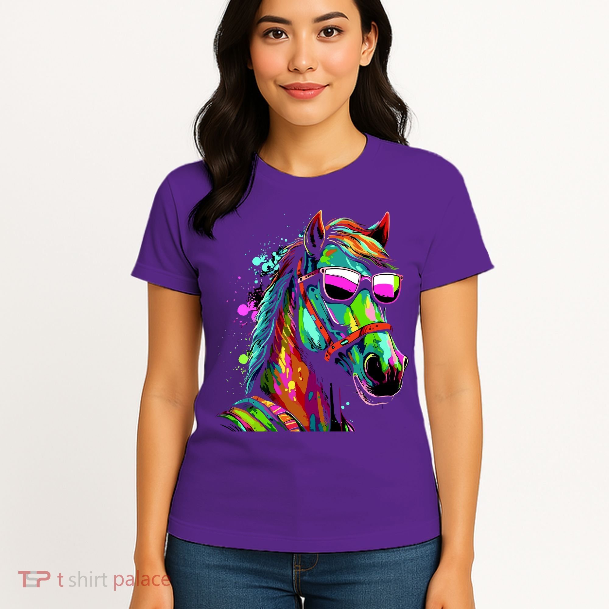 Funny Horse Wearing Sunglasses Abstract Art Women's T-Shirt
