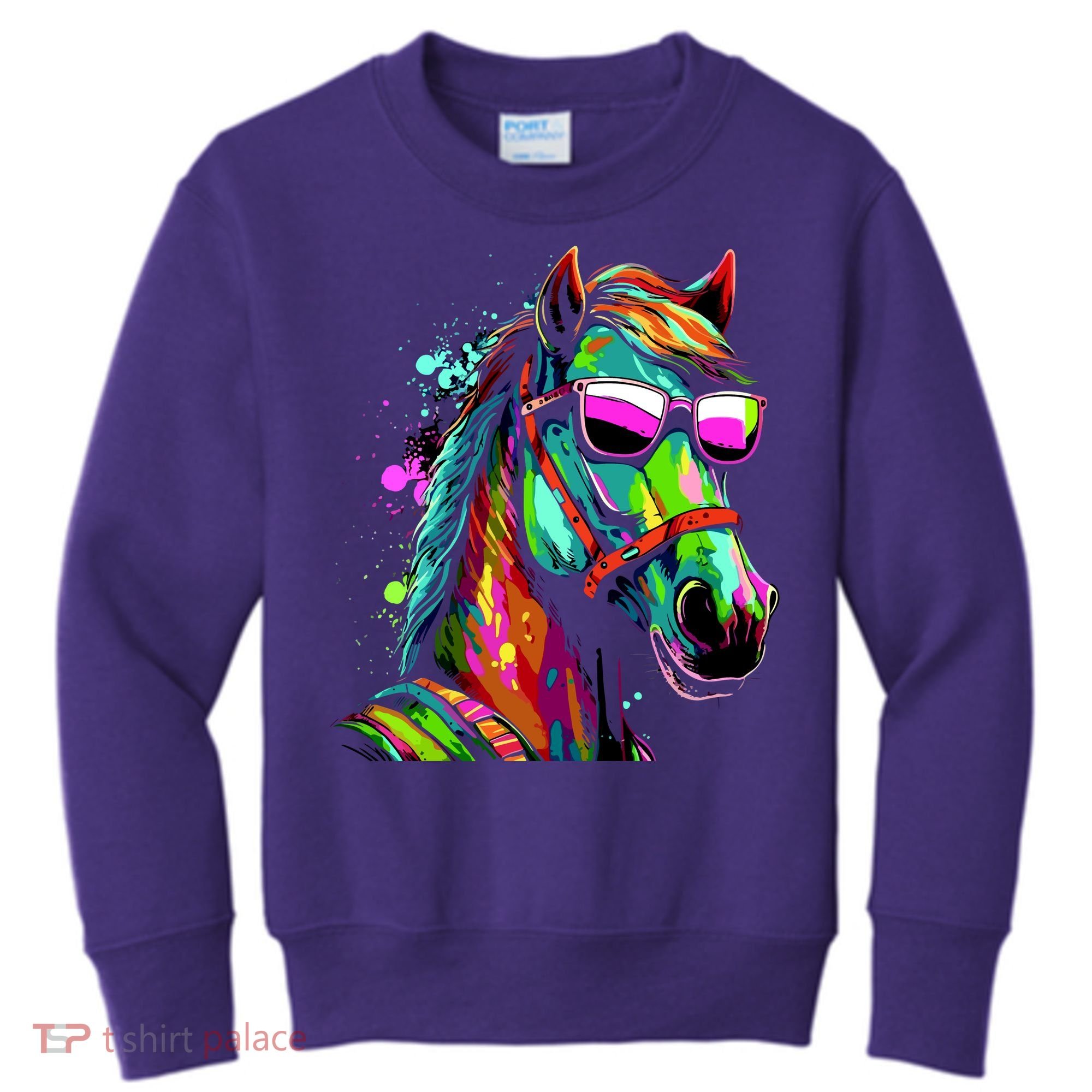 Funny Horse Wearing Sunglasses Abstract Art Kids Sweatshirt