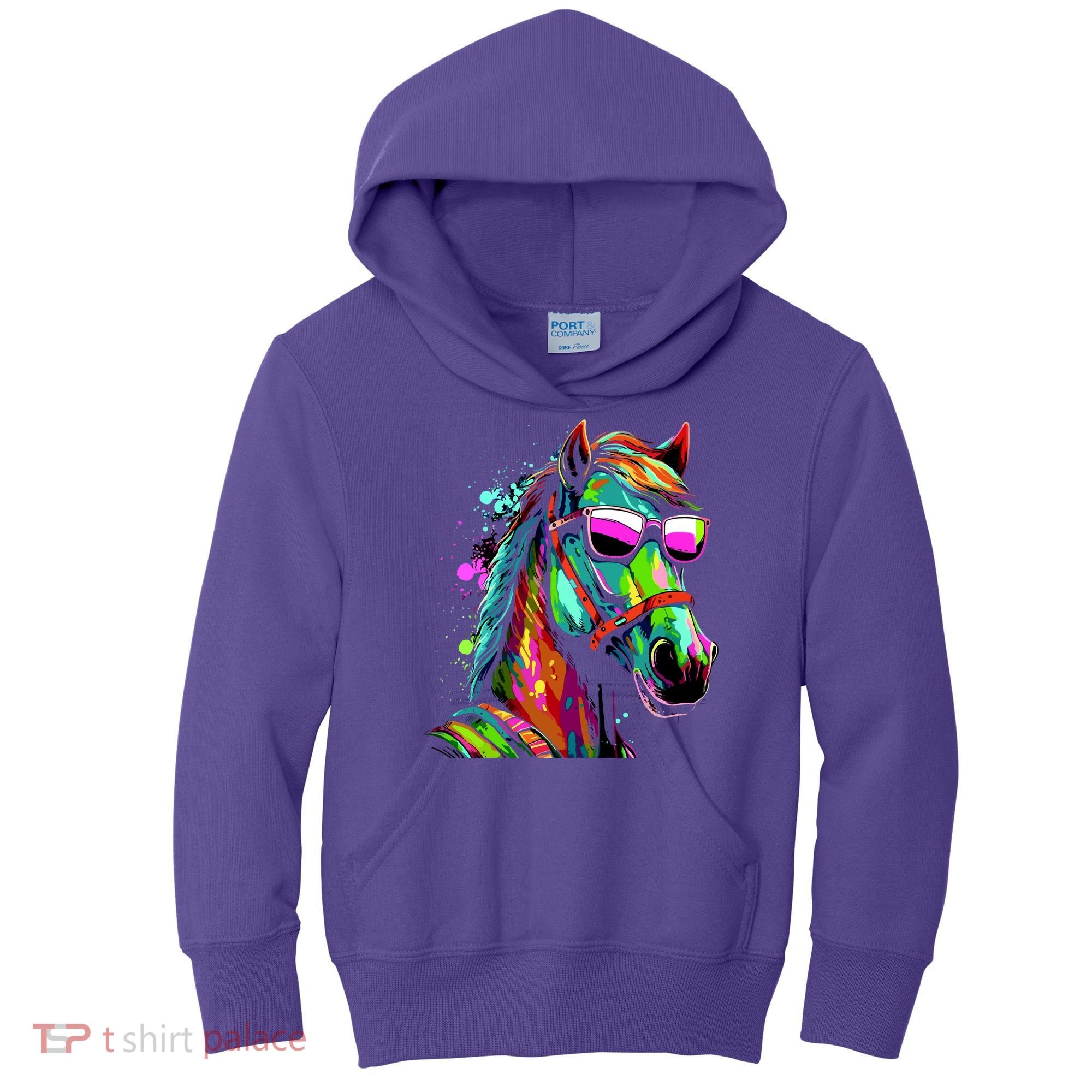 Funny Horse Wearing Sunglasses Abstract Art Kids Hoodie
