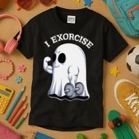 Funny Halloween Workout Ghost Exorcise Fitness Shirt Kids T-Shirt thumb 3