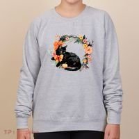 Floral Halloween Wreath Cute Black Cat Women's Sweatshirt thumb 0
