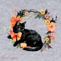 Floral Halloween Wreath Cute Black Cat Women's Sweatshirt thumb 2