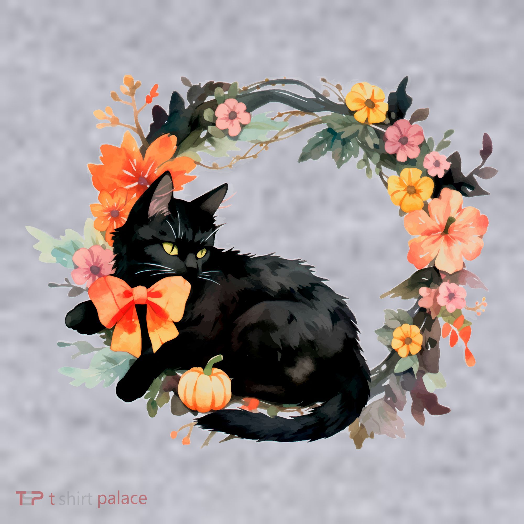 Floral Halloween Wreath Cute Black Cat Women's Sweatshirt