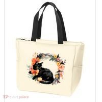 Floral Halloween Wreath Cute Black Cat Tote Bag thumb 3