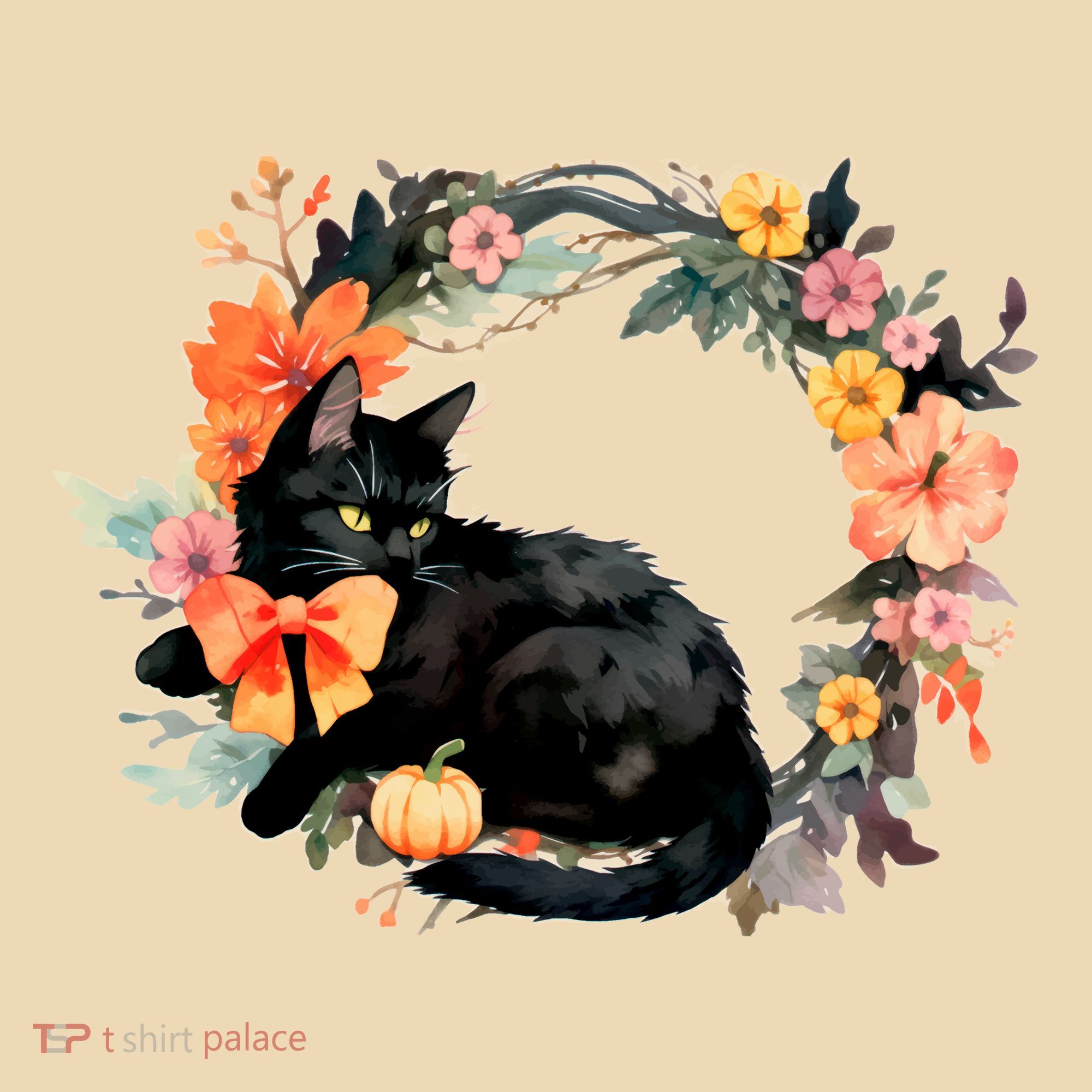 Floral Halloween Wreath Cute Black Cat Tote Bag