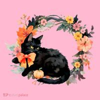 Floral Halloween Wreath Cute Black Cat Coaster thumb 2
