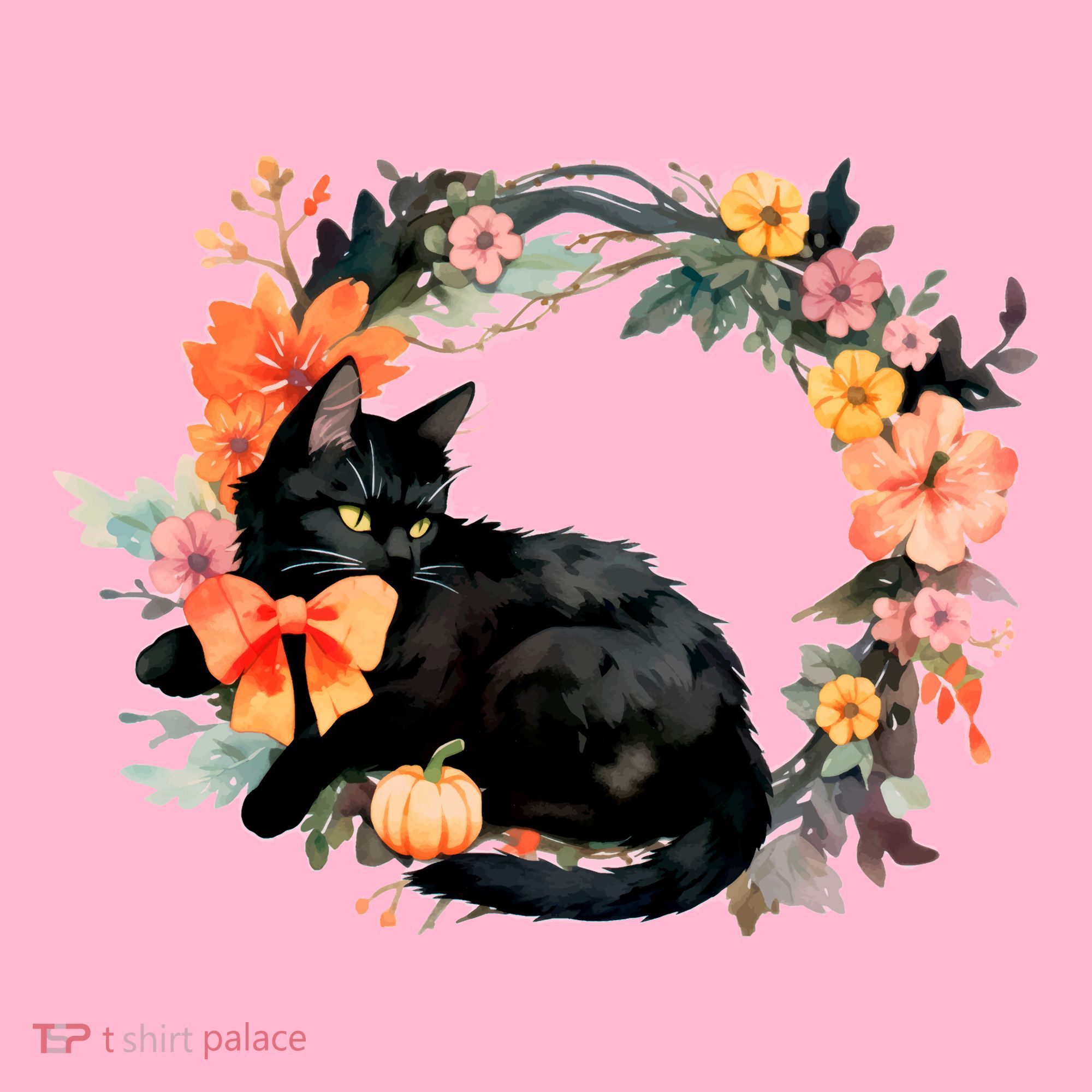 Floral Halloween Wreath Cute Black Cat Coaster