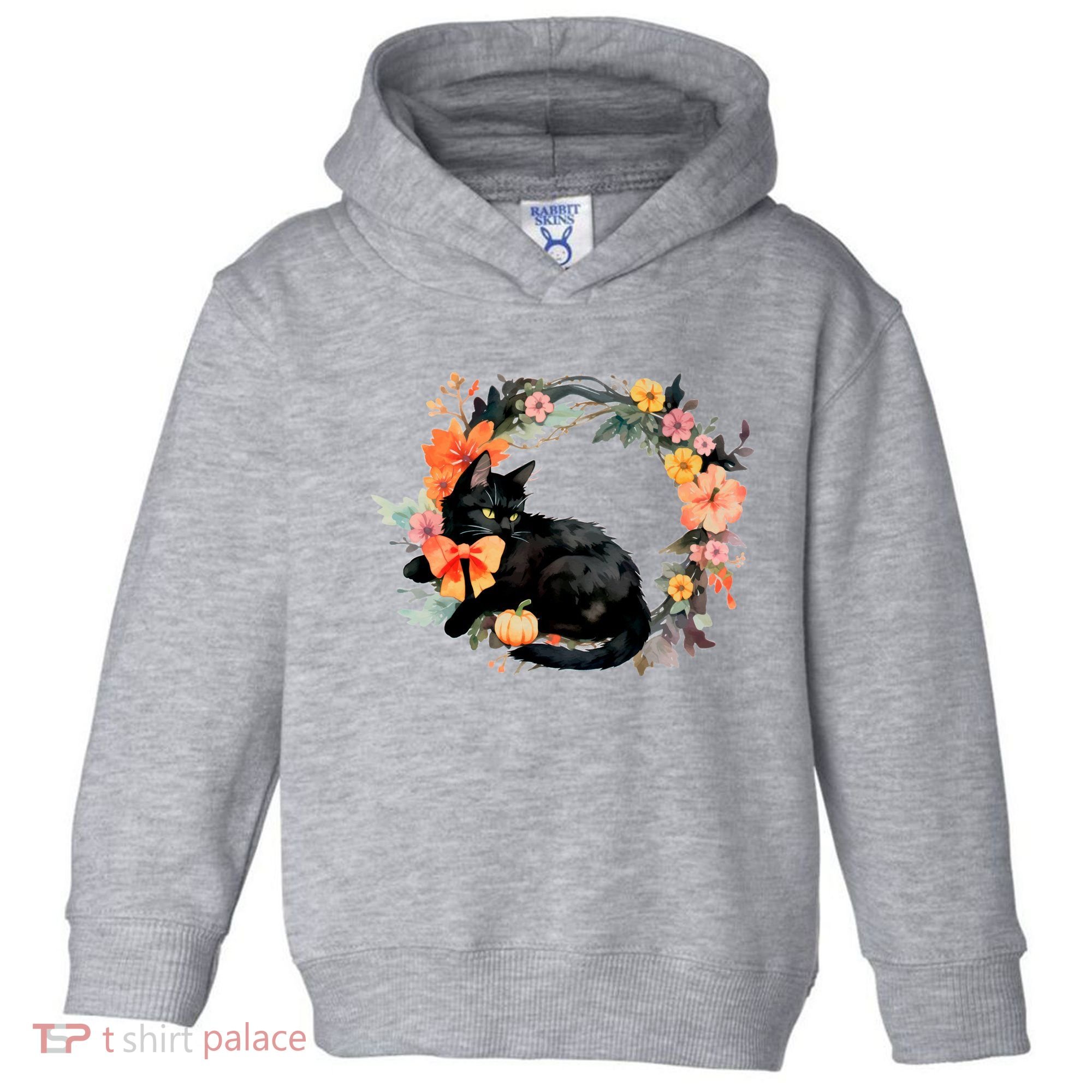 Floral Halloween Wreath Cute Black Cat Toddler Hoodie