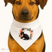 Floral Halloween Wreath Cute Black Cat USA-Made Doggie Bandana thumb 1