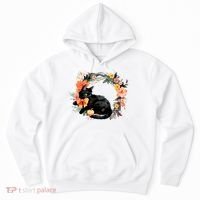 Floral Halloween Wreath Cute Black Cat Hoodie thumb 0