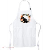 Floral Halloween Wreath Cute Black Cat Apron thumb 0
