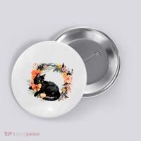 Floral Halloween Wreath Cute Black Cat Button thumb 0
