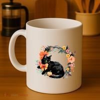 Floral Halloween Wreath Cute Black Cat Coffee Mug thumb 4