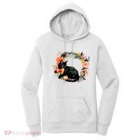 Floral Halloween Wreath Cute Black Cat Women's Hoodie thumb 0