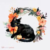 Floral Halloween Wreath Cute Black Cat Women's Hoodie thumb 2