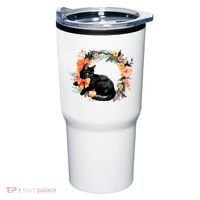 Floral Halloween Wreath Cute Black Cat Tumbler thumb 0