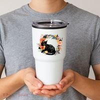Floral Halloween Wreath Cute Black Cat Tumbler thumb 2