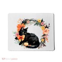 Floral Halloween Wreath Cute Black Cat Mousepad thumb 0